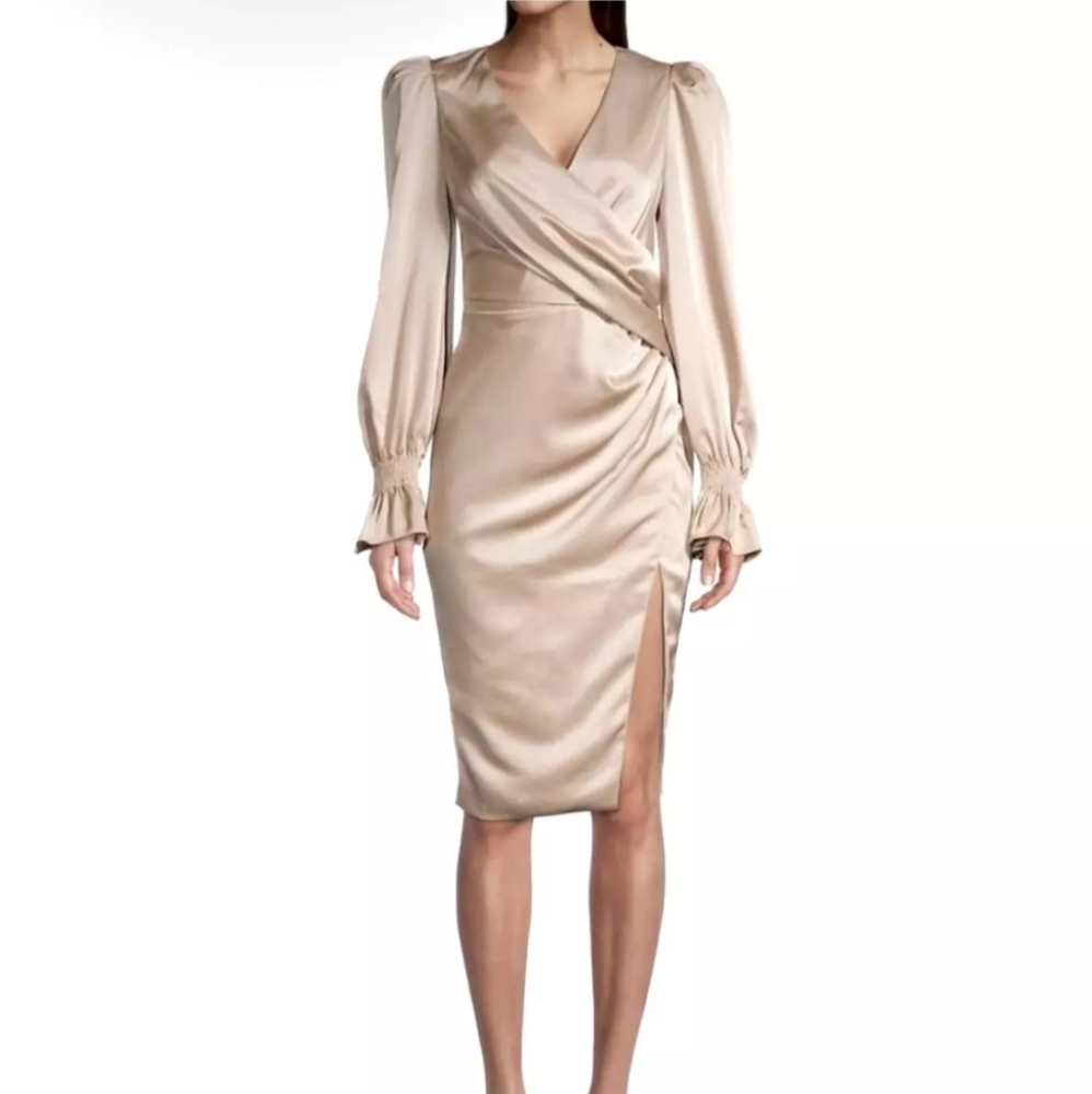 Lavish Alice Balloon Sleeve Satin Wrap Dress 12